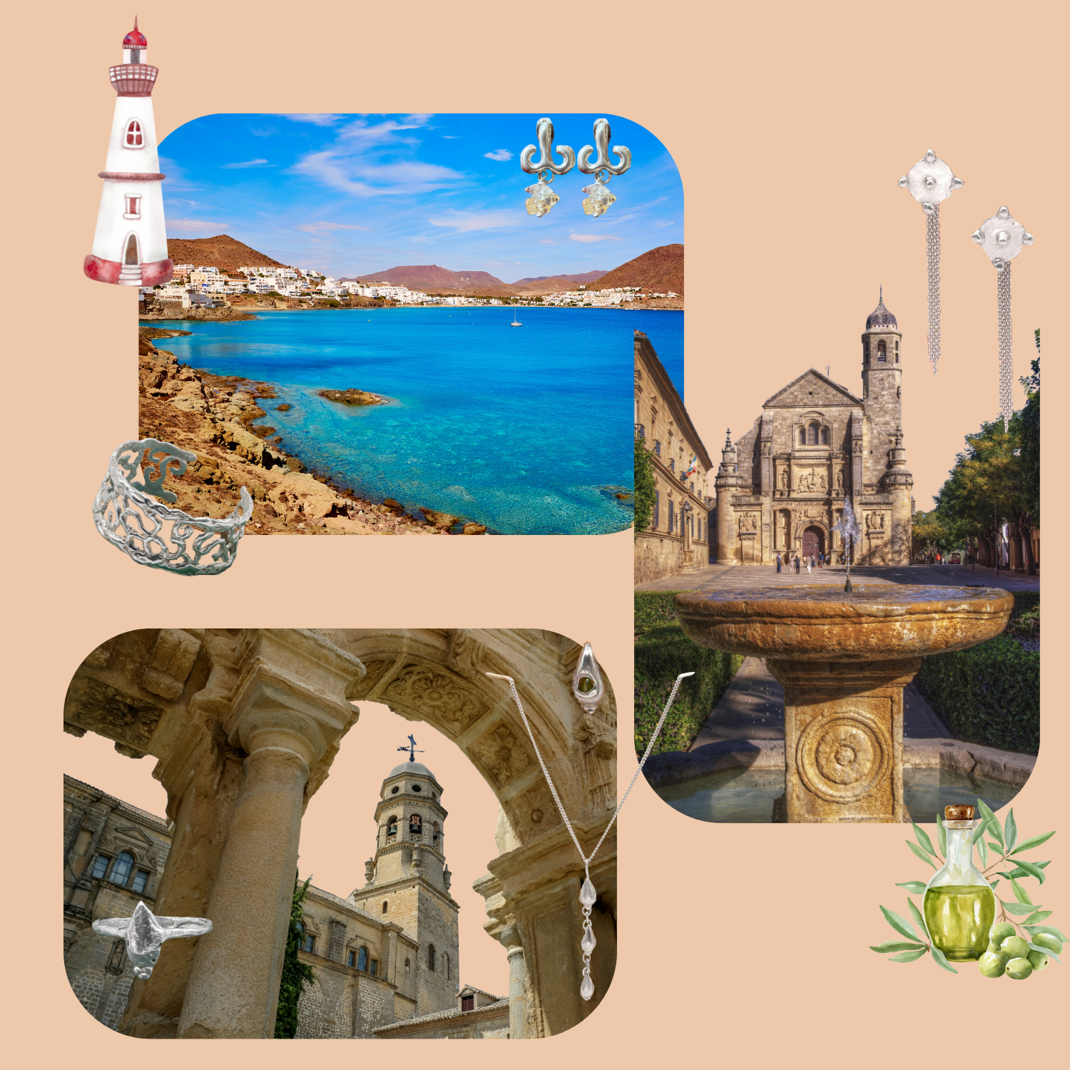 Architectonische en natuurlijke highlights van Almería, Úbeda en Baeza als inspiratie voor de Al-Andaluz sieradencollectie.