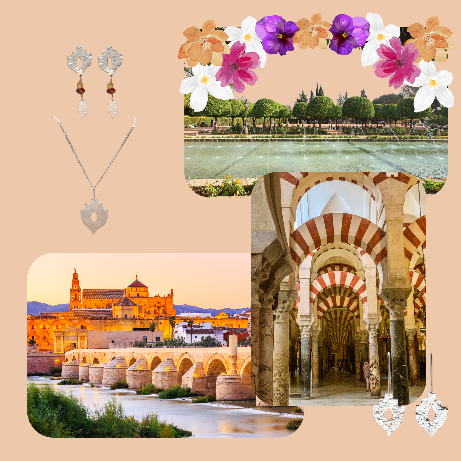 Symmetrische bogen en kolommen van de Mezquita in Córdoba, architecturale inspiratie voor de collectie.